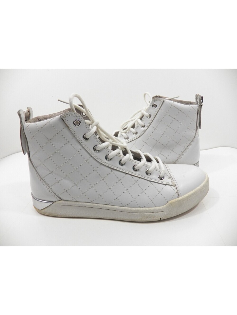 DIESEL DIAMOND MENS 9.5 100% LEATHER HIGH TOP SNEAKER SHOES WHITE #1098 EUC